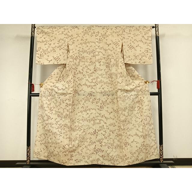 平和屋着物▽上質な紬　生紬　単衣　草花文　正絹　逸品　AAAZ9339fy