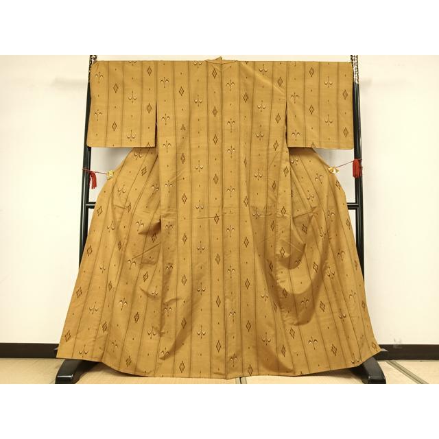 平和屋着物▽上質な紬　単衣　間道　正絹　逸品　未使用　AAAZ9604fy
