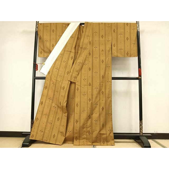 平和屋着物▽上質な紬　単衣　間道　正絹　逸品　未使用　AAAZ9604fy