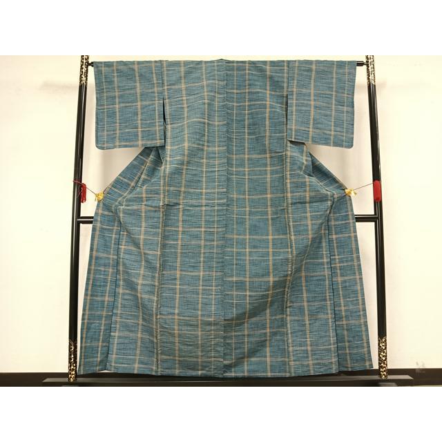 平和屋着物▽上質な紬　単衣　格子　正絹　逸品　未使用　AAAZ9668fy