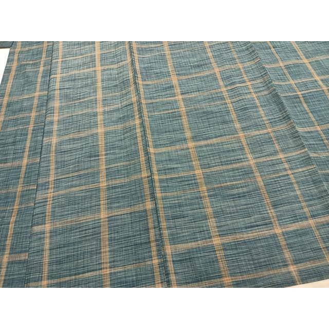平和屋着物▽上質な紬　単衣　格子　正絹　逸品　未使用　AAAZ9668fy