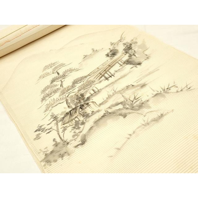 平和屋着物＊夏物　名古屋帯　反物　絽綴れ　手描き　風景文　正絹　逸品　未使用　AAAZ9917ay 平和屋着物＊夏物 名古屋帯 反物 絽綴れ 手描き 風景文 正絹 逸品 未