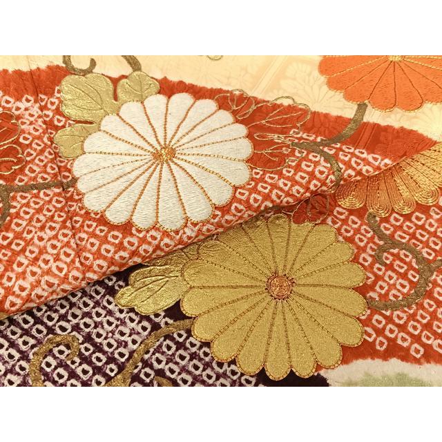 平和屋着物●豪華振袖　駒刺繍　絞り　菊唐草文　金彩　鈴乃屋扱い　正絹　逸品　AABA0210zg