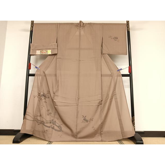 本場大島紬　訪問着　スワトウ刺繍　反物　正絹　グレー　新古品　極上　pt207 平和屋着物＊夏物 訪問着 本場大島紬 夏大島 中国三大刺繍 汕頭刺繍