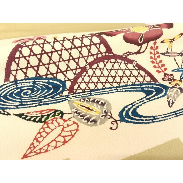 平和屋着物○本場琉球紅型 伊差川洋子 九寸開き名古屋帯 流水花鳥文