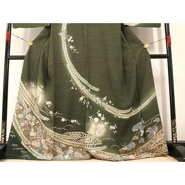 平和屋着物○訪問着 友禅 駒刺繍 花鳥文 暈し染め 金銀彩