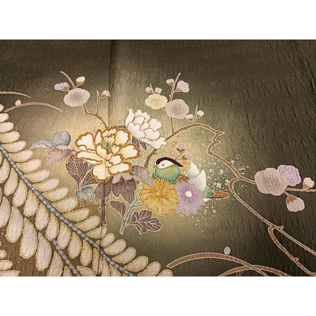 平和屋着物●訪問着　友禅　駒刺繍　花鳥文　暈し染め　金銀彩　正絹　逸品　AABA3764ph 平和屋着物○訪問着 友禅 駒刺繍 花鳥文 暈し染め 金銀彩