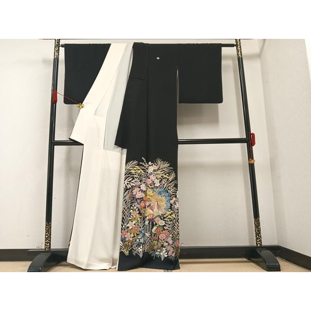 平和屋着物○本加賀友禅作家 直江良三 黒留袖 花鳥文 正絹 逸品