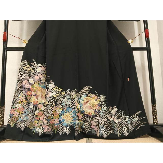 平和屋着物○本加賀友禅作家 直江良三 黒留袖 花鳥文 正絹 逸品