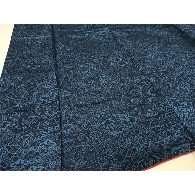 平和屋着物○上質な小紋 藍 型染め 流水花文 正絹 逸品 AABA4589np