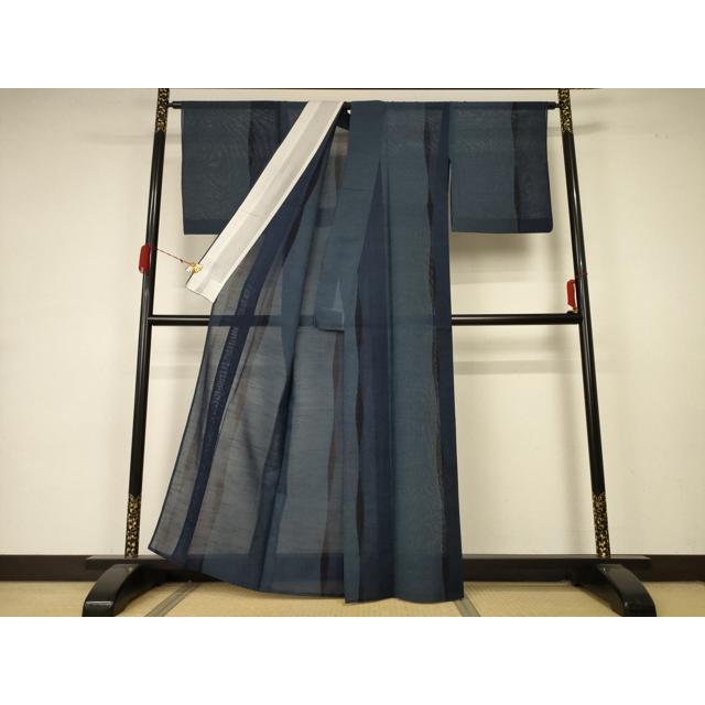 平和屋着物＊夏物 本塩沢 夏塩沢 よろけ縞 正絹 逸品 AABA6554jd 平和屋