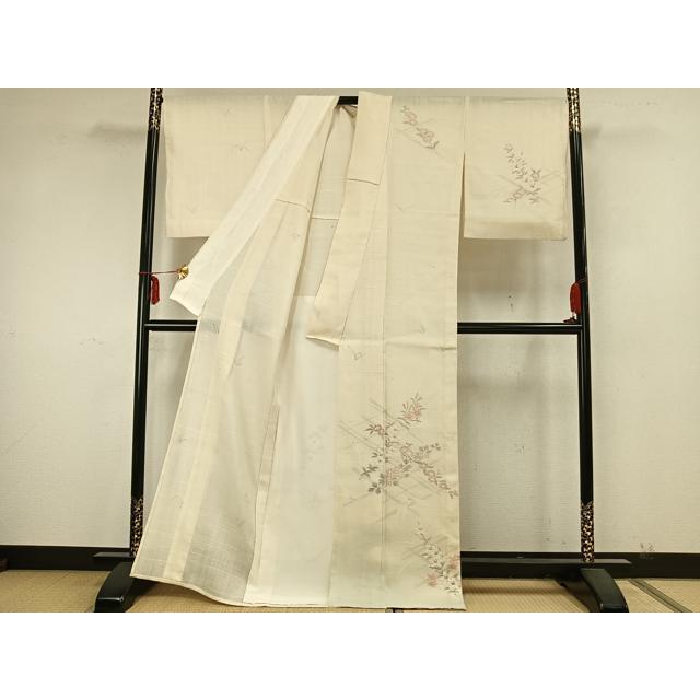 平和屋着物▽訪問着　単衣　生紬　手描き　草花文　正絹　逸品　AABA7585fy 平和屋着物▽訪問着 単衣 生紬 手描き 草花文 正絹 逸品 AABA7585fy