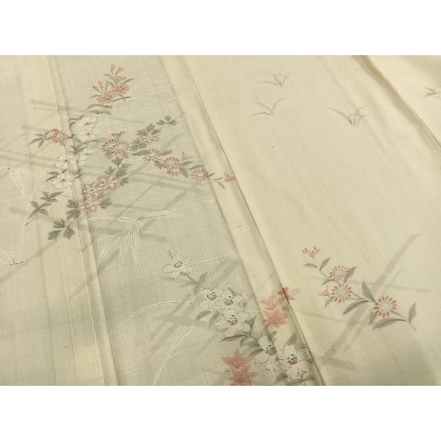 平和屋着物▽訪問着　単衣　生紬　手描き　草花文　正絹　逸品　AAAW1441fy 平和屋着物▽訪問着 単衣 生紬 手描き 草花文 正絹 逸品 AAAW1441fyの