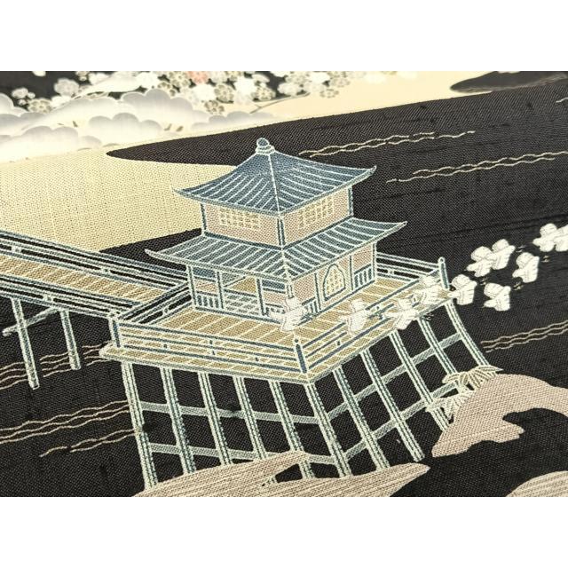 平和屋着物●染織の名門　しょうざん 生紬　松竹梅飛鳥文　黒地　正絹　逸品　AABA8864zg_6