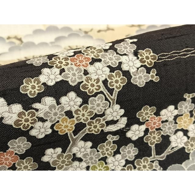 平和屋着物●染織の名門　しょうざん 生紬　松竹梅飛鳥文　黒地　正絹　逸品　AABA8864zg_7