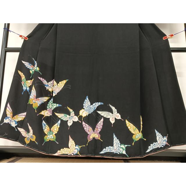 平和屋着物○訪問着 型染め 舞蝶文 黒地 正絹 逸品 未使用