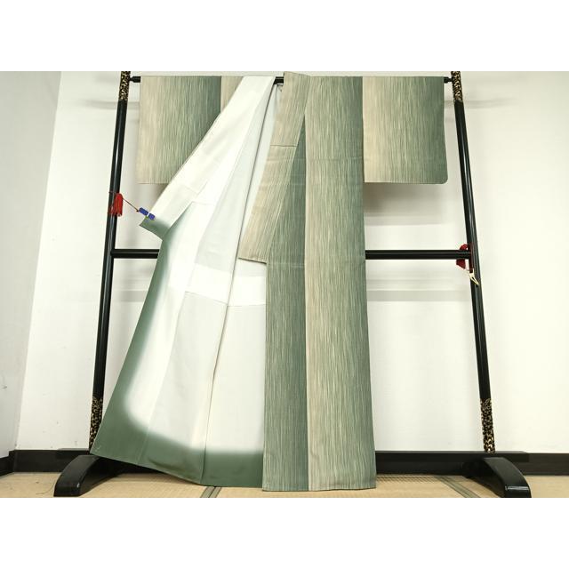 平和屋着物○本塩沢 縞 太丸織物謹製 証紙付き 正絹 逸品 AABB0328bzg