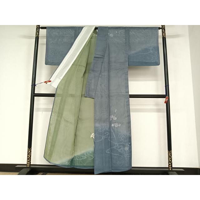 平和屋着物▽訪問着 無双 紗×紗 手描き 流水草花文 金彩 正絹 逸品