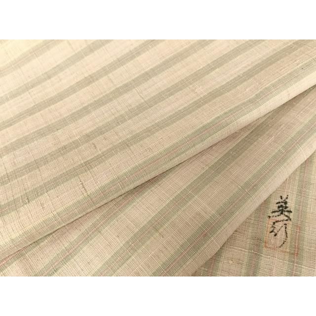 平和屋着物●紅花紬　米沢　縞　正絹　逸品　DABA4632az 平和屋着物▽紅花紬 米沢 新田英行 新田間道 単衣 太子間道 証紙付き