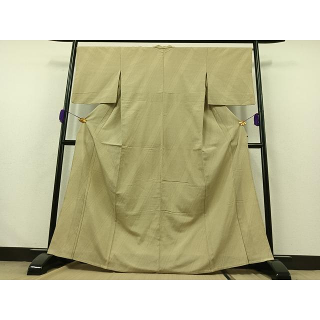 平和屋着物▽本塩沢 単衣 110亀甲 斜縞 正絹 逸品 AABB1420jh