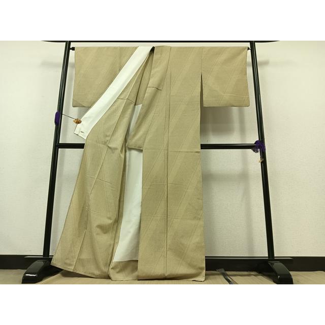 平和屋着物▽本塩沢 単衣 110亀甲 斜縞 正絹 逸品 AABB1420jh