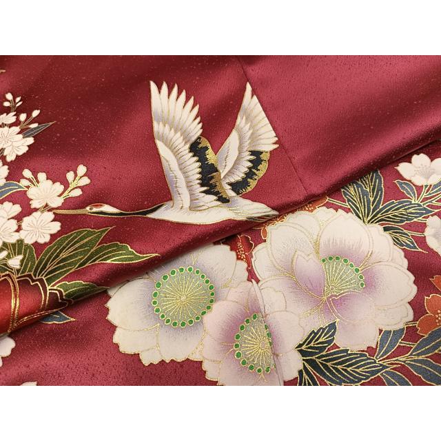 平和屋着物●豪華振袖　群れ鶴草花文　金彩　鈴乃屋扱い　正絹　逸品　AABB2953ph 平和屋着物○豪華振袖 群れ鶴草花文 金彩 鈴乃屋扱い 正絹 逸品 AABB2953ph