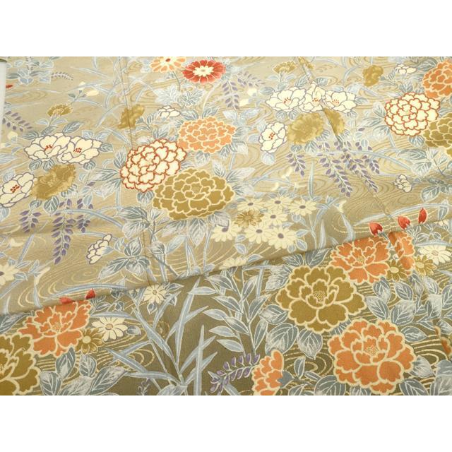 平和屋着物○訪問着 紬地 流水草花文 正絹 逸品 AABB3848ck