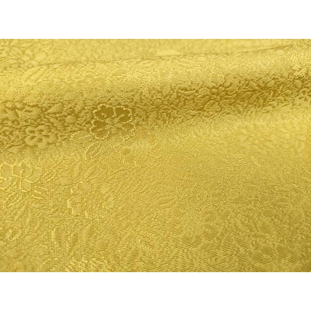 平和屋着物○上質な色無地 草花地紋 山吹茶色 正絹 逸品 AABB3861ck