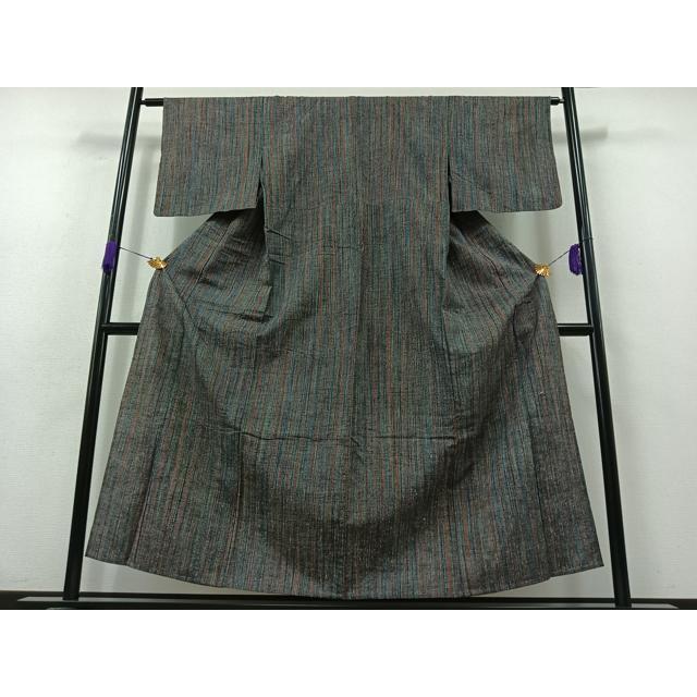 平和屋着物▽上質な紬　単衣　縞　正絹　逸品　AABB3920jh 平和屋着物▽上質な紬 単衣 縞 正絹 逸品 AABB3920jh