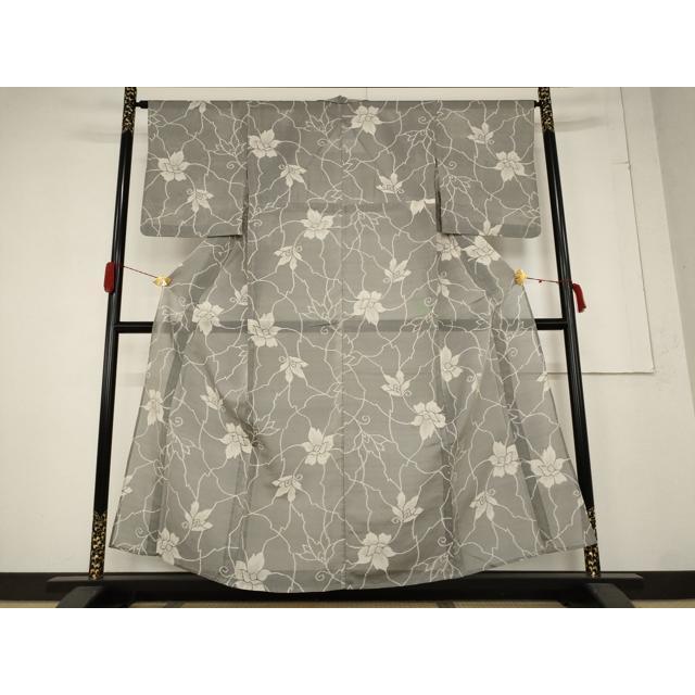 平和屋着物＊夏物　紗紬　草花文　正絹　逸品　AABB5853st_1