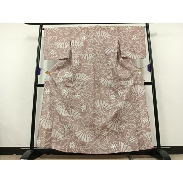 平和屋着物▽上質な小紋　単衣　絞り　扇面花文　正絹　逸品　AABB6224jh