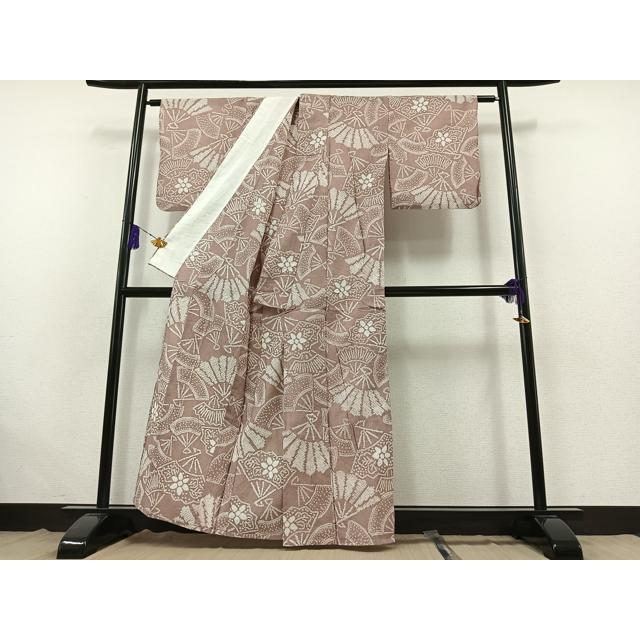 平和屋着物▽上質な小紋　単衣　絞り　扇面花文　正絹　逸品　AABB6224jh