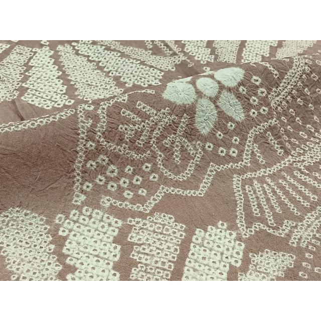 平和屋着物▽上質な小紋　単衣　絞り　扇面花文　正絹　逸品　AABB6224jh