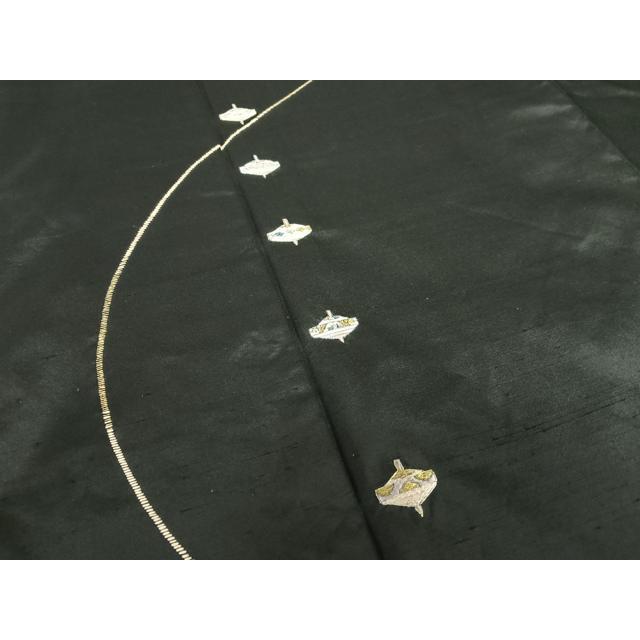 平和屋着物○本場大島紬 訪問着 作家物 刺繍 コマ 黒地 正絹 逸品