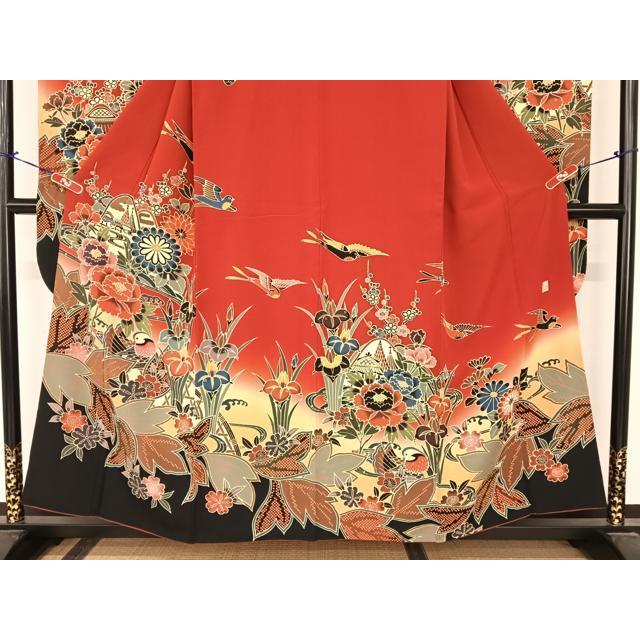 着物 振袖フルセット 京紅型 型染め 宮崎紅型 落款有 成人式 卒業式 赤