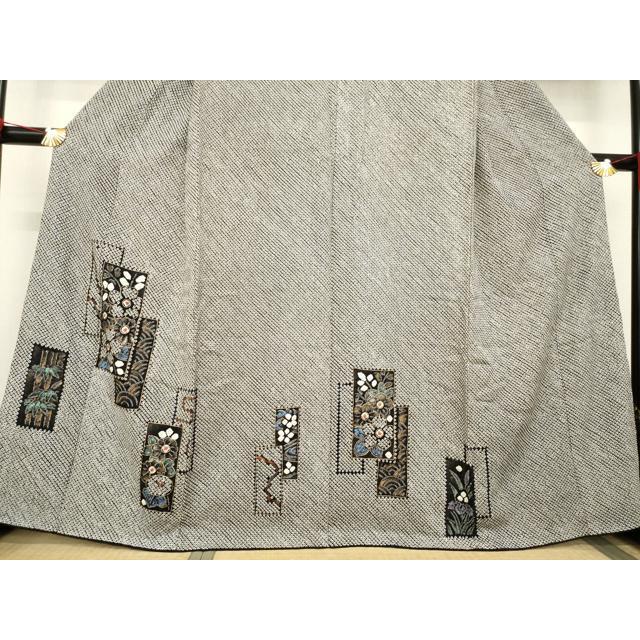 平和屋着物○訪問着 総絞り 短冊花文 黒地 金彩 正絹 逸品 AABB7300ck