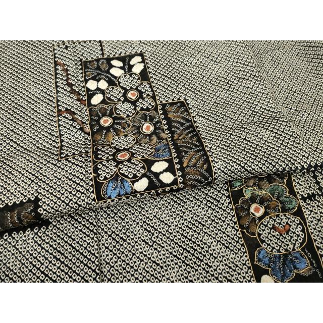 平和屋着物○訪問着 総絞り 短冊花文 黒地 金彩 正絹 逸品 AABB7300ck