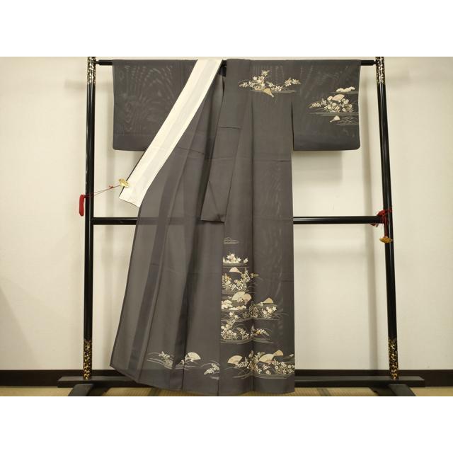 平和屋着物＊夏物 銀座きしや 訪問着 絽 駒刺繍 立波扇面花文 金糸 