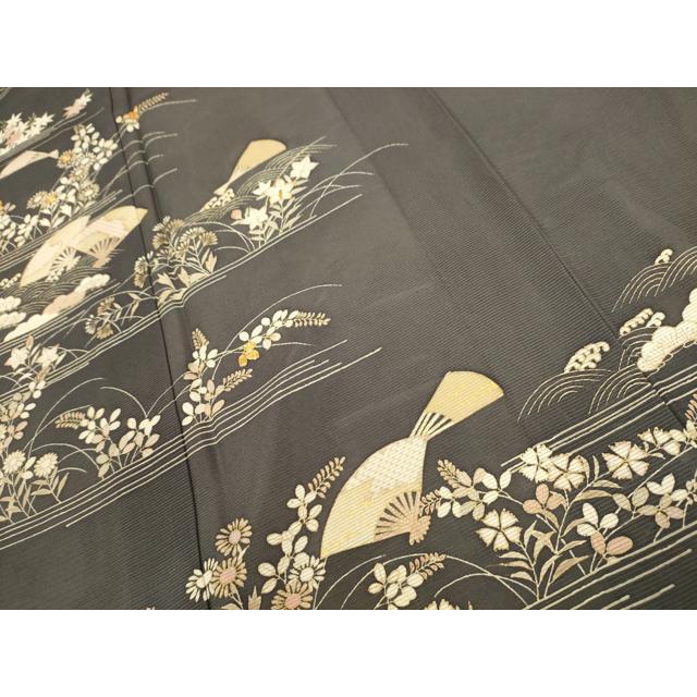 平和屋着物＊夏物 銀座きしや 訪問着 絽 駒刺繍 立波扇面花文 金糸