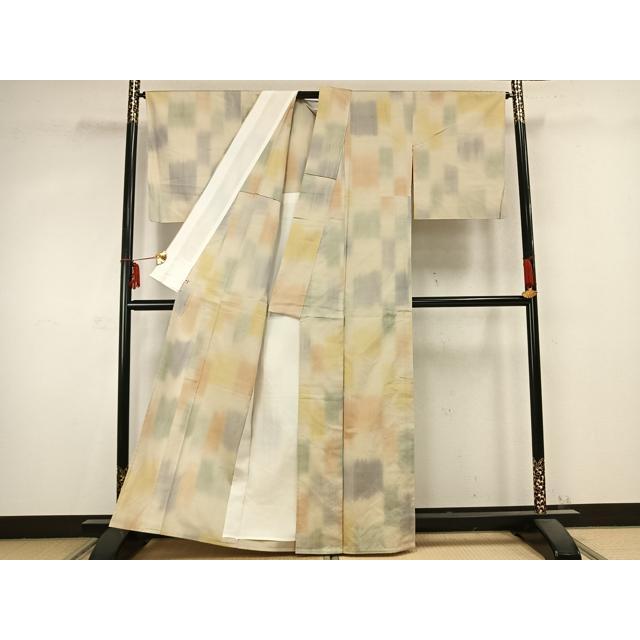 平和屋着物▽上質な紬 単衣 抽象文様 三越扱い 正絹 逸品 AABC0532fy