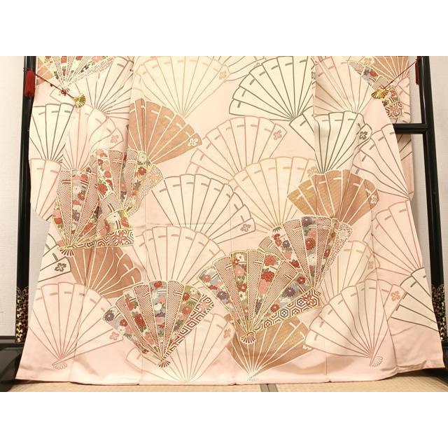 平和屋着物○豪華振袖 駒刺繍 檜扇吉祥花文 金彩 正絹 逸品 AABC0630ph