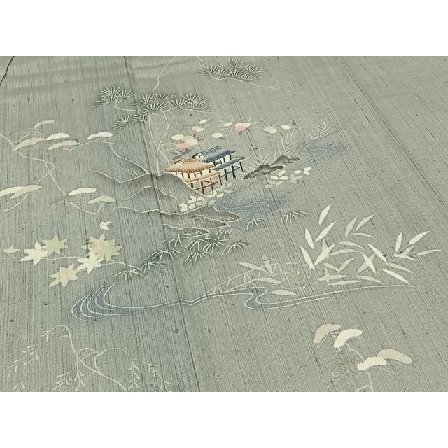 平和屋着物▽訪問着　単衣　生紬　手描き　風景文　正絹　逸品　AABC0711jh