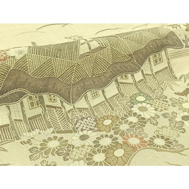 平和屋着物▽訪問着　単衣　紬地　絞り　風景松竹梅文　金彩　正絹　逸品　AABC0712jh 平和屋着物▽訪問着 単衣 紬地 絞り 風景松竹梅文 金彩 正絹 逸品