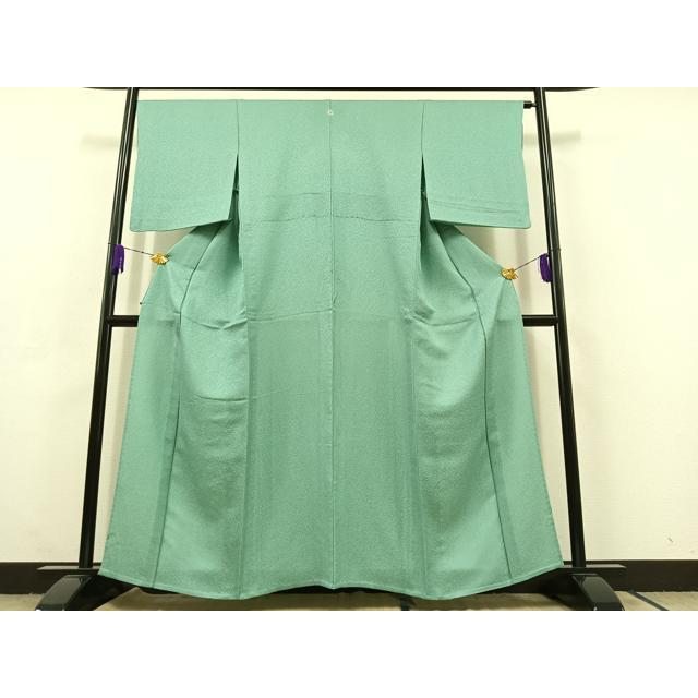 平和屋着物▽上質な色無地　単衣　青竹色　正絹　逸品　AABC3165jh