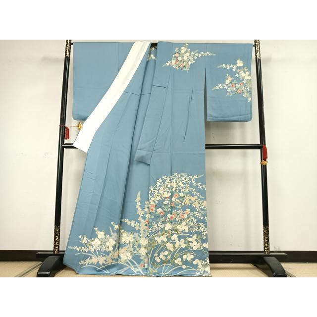 平和屋着物▽訪問着 単衣 草花文 正絹 逸品 AABC3786fy
