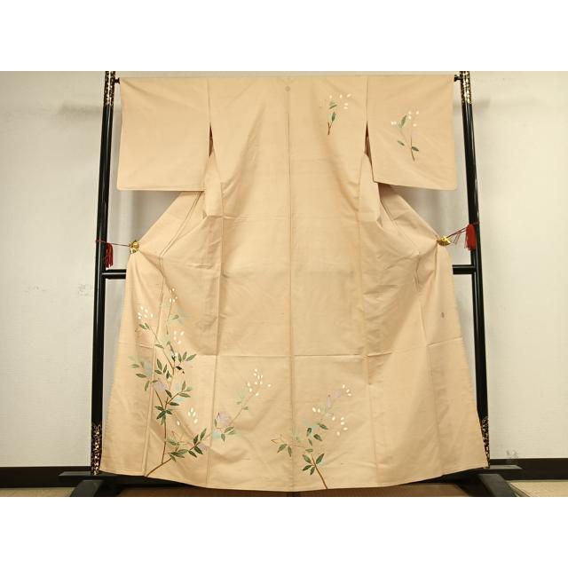 エマK0897 美品 逸品 単衣 京加賀友禅 作家物 正絹 白山紬 付下 平和屋着物▽本加賀友禅作家 成竹登茂男 訪問着 単衣 白山紬地 枝花文