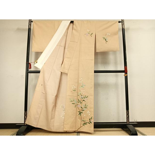 平和屋着物▽本加賀友禅作家　成竹登茂男　訪問着　単衣　白山紬地　枝花文　ますいわ屋扱い　正絹　逸品　AABC4018fy 平和屋着物▽本加賀友禅作家 成竹登茂男 訪問着 単衣 白山紬地 枝花文
