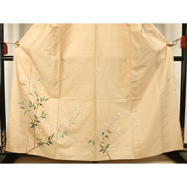 平和屋着物▽本加賀友禅作家　成竹登茂男　訪問着　単衣　白山紬地　枝花文　正絹　逸品　AABE6884jh 平和屋着物▽本加賀友禅作家 成竹登茂男 訪問着 単衣 白山紬地 枝花文