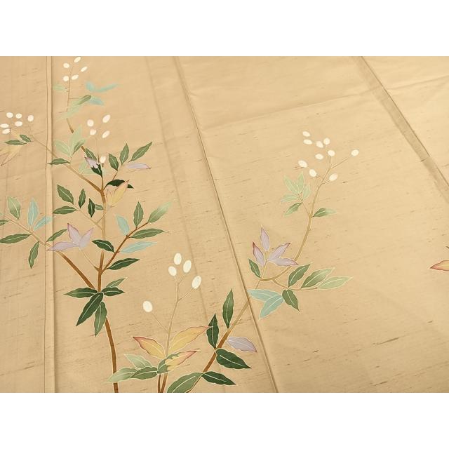 平和屋着物▽本加賀友禅作家　成竹登茂男　訪問着　単衣　白山紬地　枝花文　ますいわ屋扱い　正絹　逸品　AABC4018fy 平和屋着物▽本加賀友禅作家 成竹登茂男 訪問着 単衣 白山紬地 枝花文