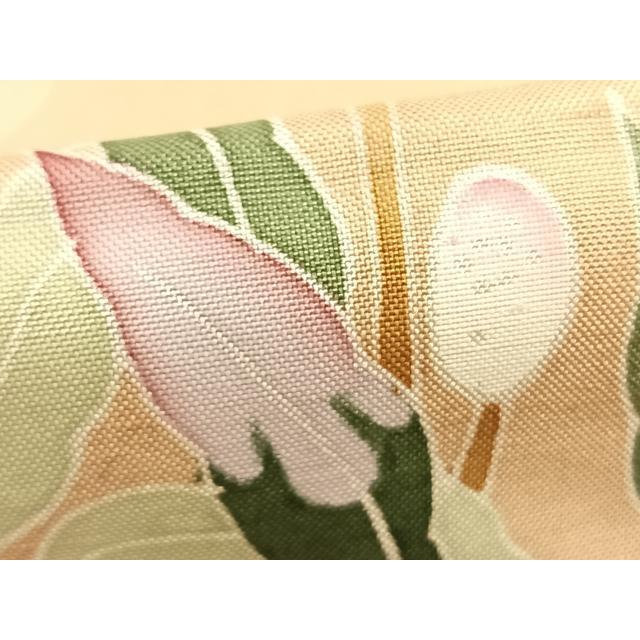 平和屋着物▽本加賀友禅作家　成竹登茂男　訪問着　単衣　白山紬地　枝花文　正絹　逸品　AABE6884jh 平和屋着物▽本加賀友禅作家 成竹登茂男 訪問着 単衣 白山紬地 枝花文